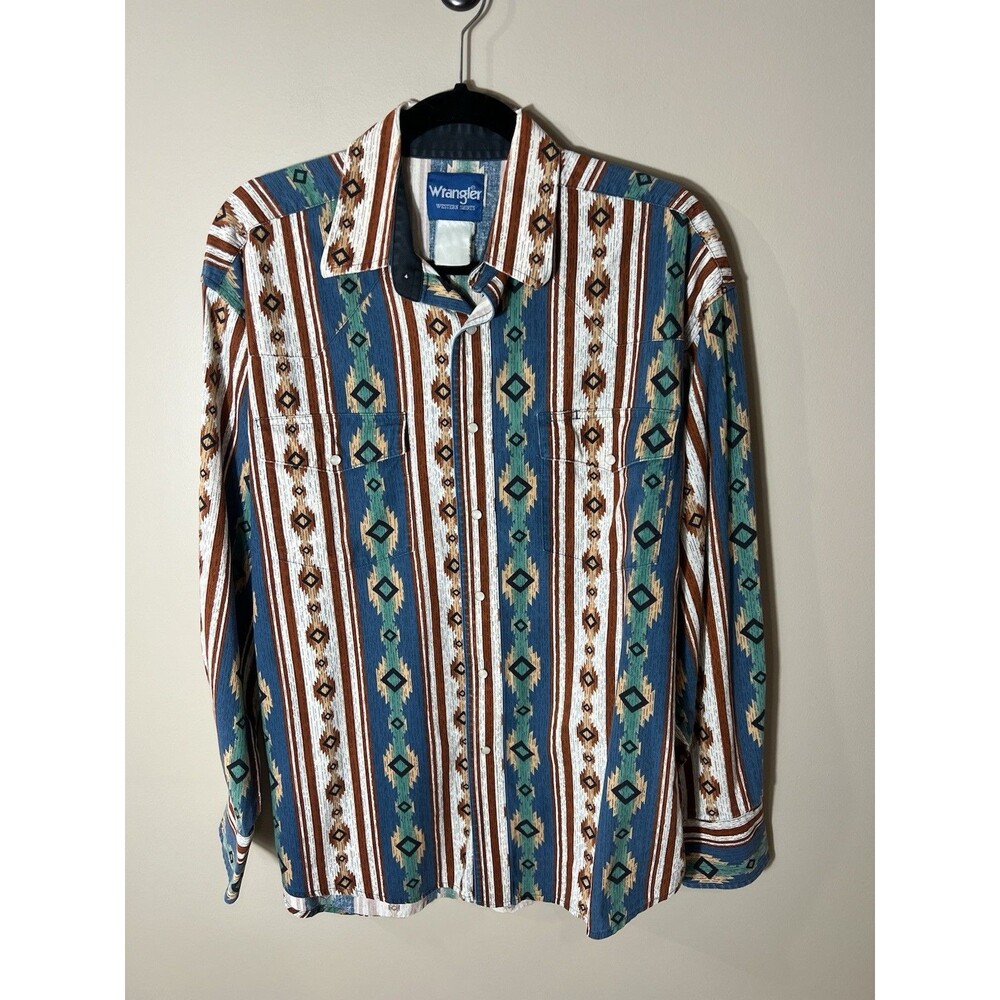 Vintage Wrangler Western Button-Up Long Sleeve Aztec Southweastern Print Large